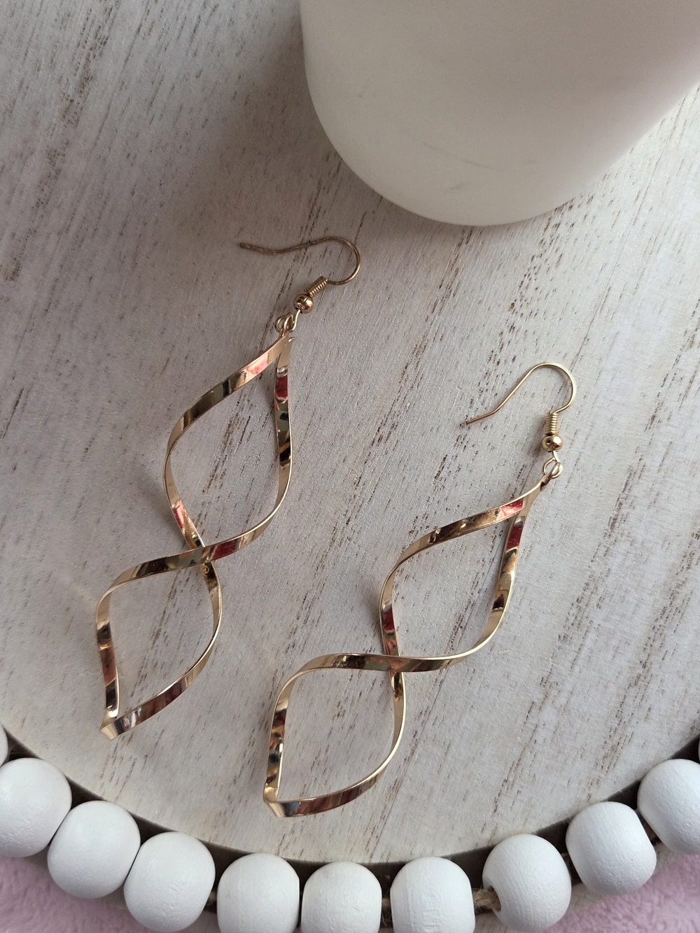 Gold Tone Twisted Double Teardrop Dangle Earrings - Unbranded